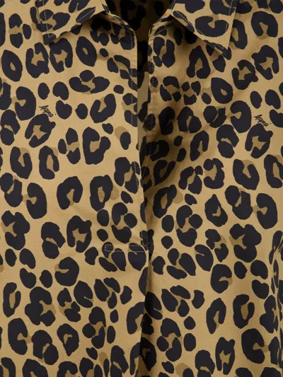 Aspesi Leopard Print Stretch Cotton Shirt In Brown