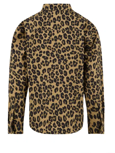 Aspesi Leopard Print Stretch Cotton Shirt In Brown