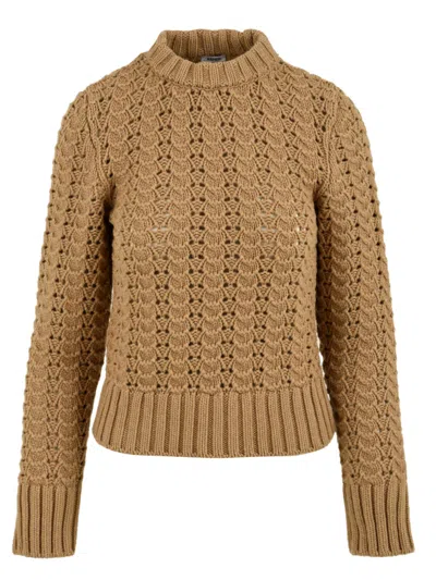 Aspesi Maglione Girocollo In Maglia Pointelle In Brown
