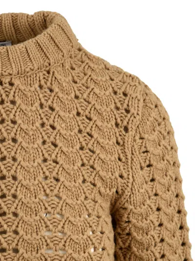 Aspesi Maglione Girocollo In Maglia Pointelle In Brown