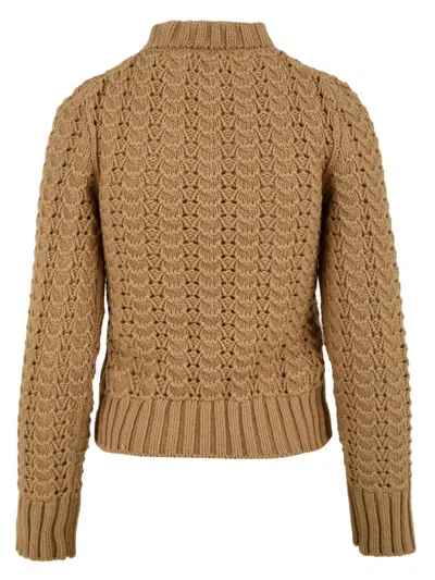 Aspesi Maglione Girocollo In Maglia Pointelle In Brown