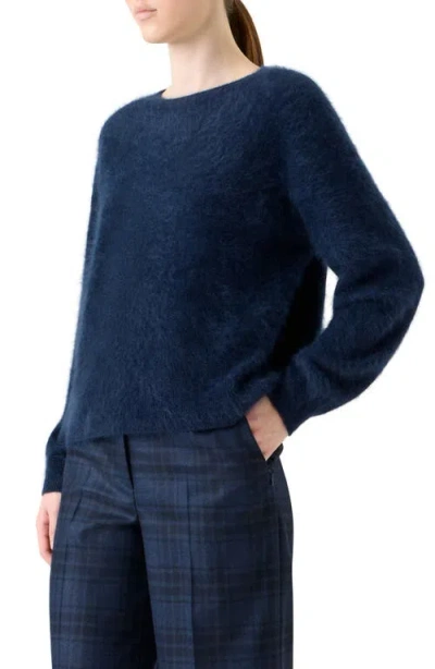Akris Brushed Cashmere Crewneck Sweater In Blue