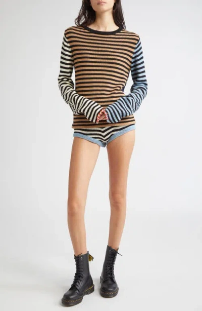 Yanyan Bao Colorblock Stripe Cotton Booty Shorts In Multi