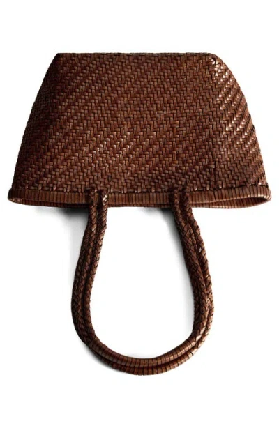 Mango Medium Braided Leather Bag In Brown