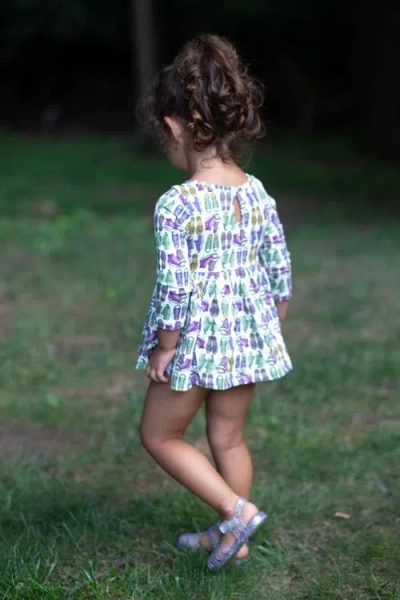 Worthy Threads Printed Long Sleeve Bubble Romper In Blue