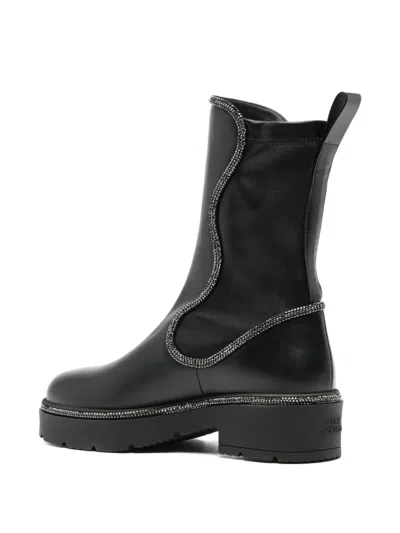 René Caovilla Ankle Boot With Block Heel And Trim In Black