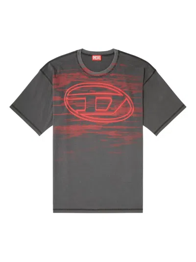 Diesel Cotton T-shirt With Oval D Print In Gray