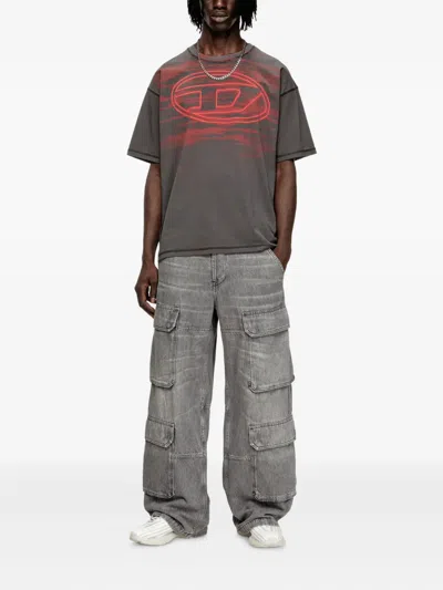 Diesel Cotton T-shirt With Oval D Print In Gray