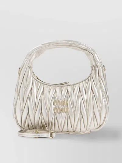 Miu Miu Quilted Shoulder Bag Metallic Finish In Neutral