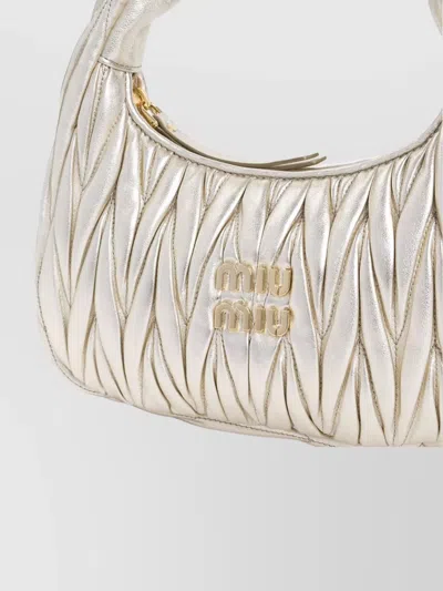 Miu Miu Quilted Shoulder Bag Metallic Finish In Neutral