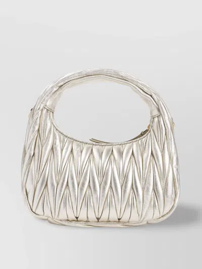 Miu Miu Quilted Shoulder Bag Metallic Finish In Neutral