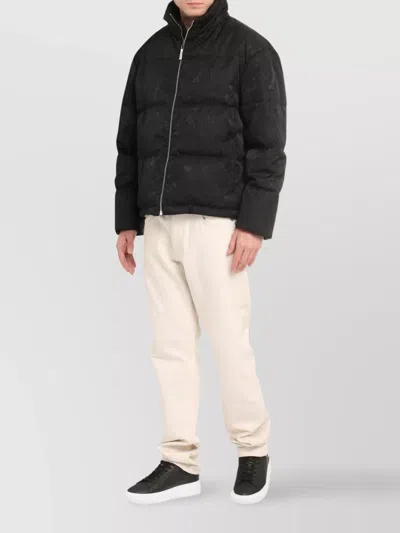 Versace Full Zip Down Jacket With All-over Pattern In Black