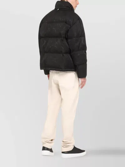 Versace Full Zip Down Jacket With All-over Pattern In Black