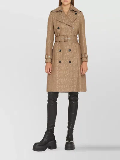 Versace Trench Coat In Brown