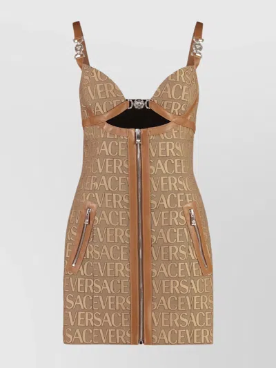 Versace Brown Allover Jacquard Mini Dress