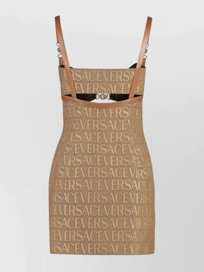 Versace Brown Allover Jacquard Mini Dress