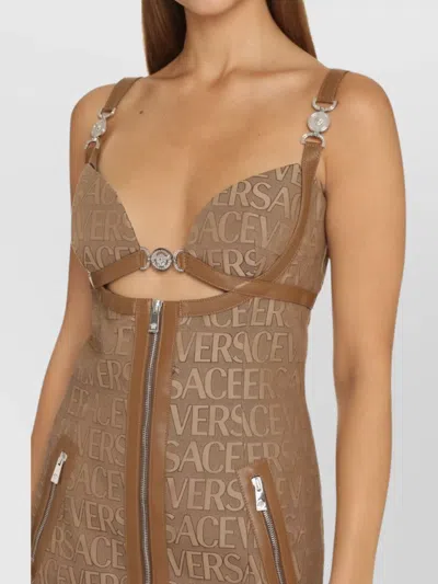 Versace Brown Allover Jacquard Mini Dress