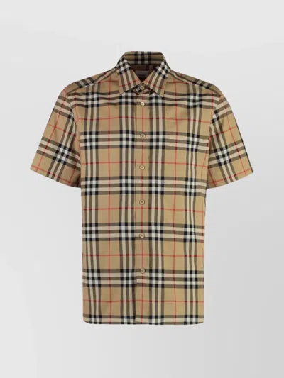 Burberry Cotton Shirt With Checked Pattern And Pockets In Multi