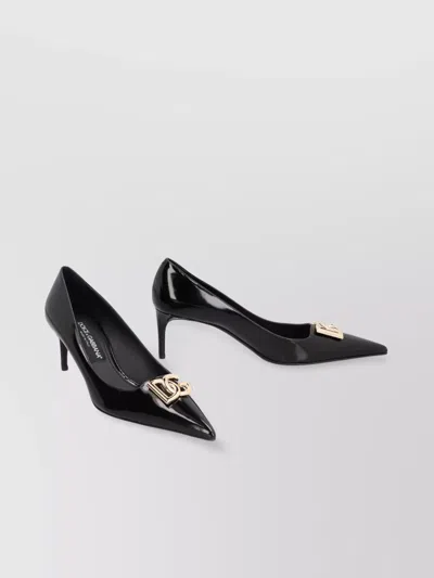 Dolce & Gabbana Pointed Toe Leather Pumps With Stiletto Heel In Black