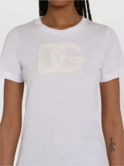Dolce & Gabbana Dolce&gabbana White Crew Neck T Shirt With Logo Embroidery In Cotton In White