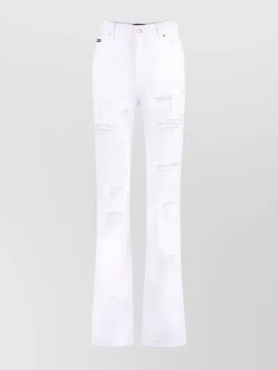 Dolce & Gabbana White Distressed Cotton Boyfriend Denim Jeans In White