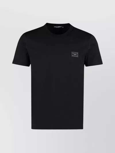 Dolce & Gabbana Black Cotton T-shirt With Silver Plaque Logo In Black