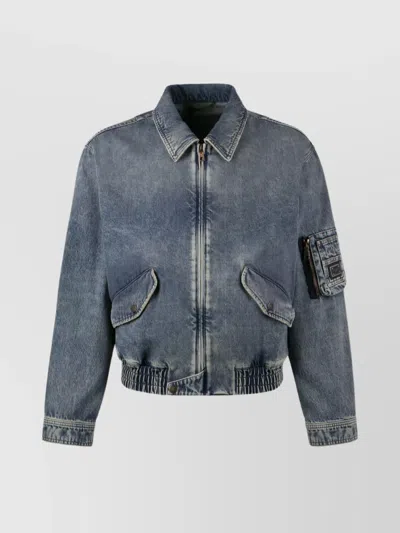 Dolce & Gabbana Bottom Elasticated Denim Jacket In Blue