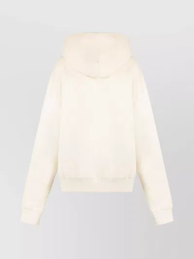 Jil Sander Logo Cotton Hoodie With Drawstring Hood In Neutral