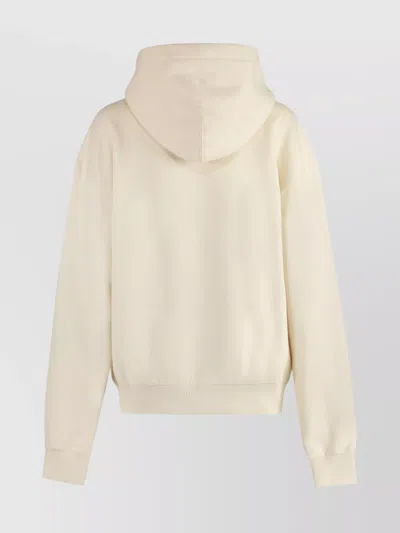 Jil Sander Logo Cotton Hoodie With Drawstring Hood In Neutral