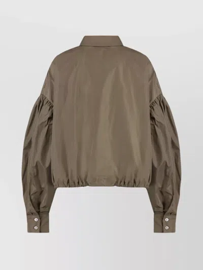 Msgm Taffeta Drawstring Shirt With Balloon Sleeves In Brown