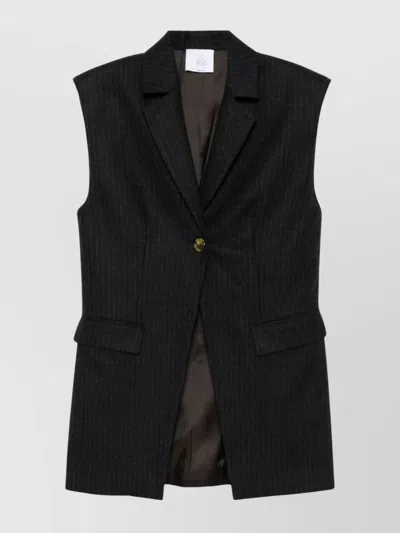 Le Sully Studio Pinstriped Wool Blend Vest With Shoulder Pads In Black