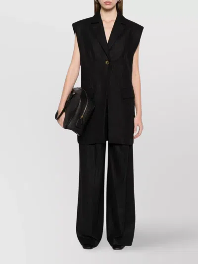 Le Sully Studio Pinstriped Wool Blend Vest With Shoulder Pads In Black