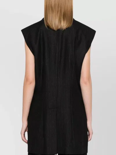 Le Sully Studio Pinstriped Wool Blend Vest With Shoulder Pads In Black