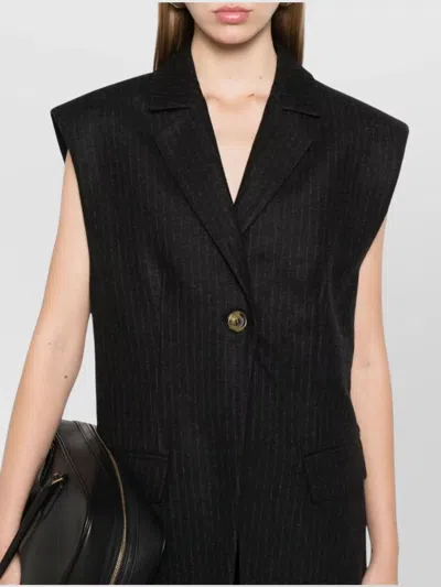 Le Sully Studio Pinstriped Wool Blend Vest With Shoulder Pads In Black