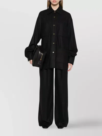 Le Sully Studio Pinstriped Wool Blend Shirt With Patch Pockets In Black