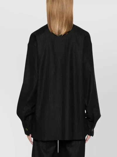 Le Sully Studio Pinstriped Wool Blend Shirt With Patch Pockets In Black