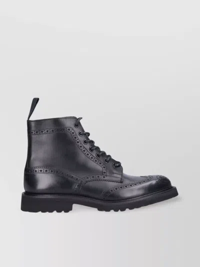 Tricker's Chunky Sole Ankle Boots With Brogue Detailing In Blue