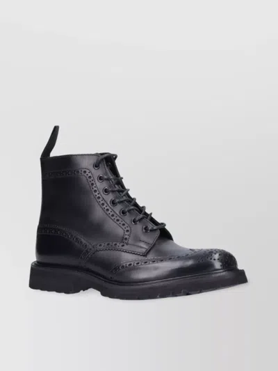 Tricker's Chunky Sole Ankle Boots With Brogue Detailing In Blue
