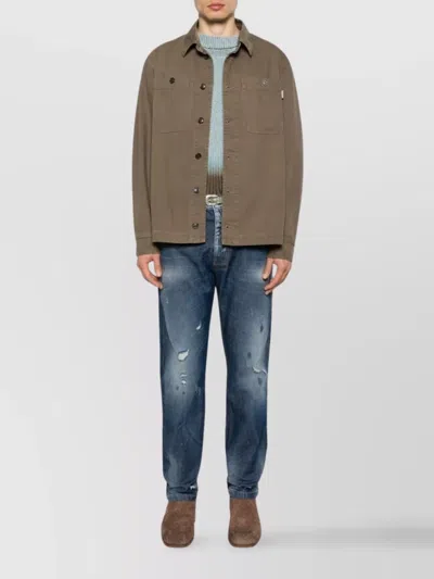 Baracuta Canvas Bomber Jacket With Chest Pockets In Brown