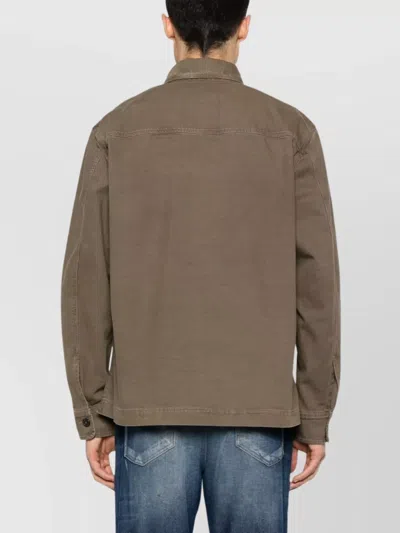 Baracuta Canvas Bomber Jacket With Chest Pockets In Brown