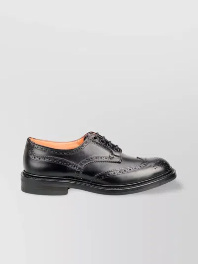 Tricker's Leather Kensington Derby Shoes With Brogue Finish In Black