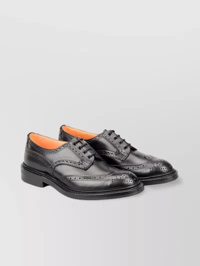 Tricker's Leather Kensington Derby Shoes With Brogue Finish In Black