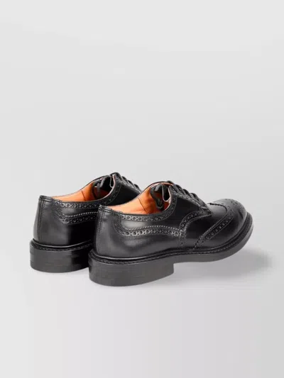 Tricker's Leather Kensington Derby Shoes With Brogue Finish In Black