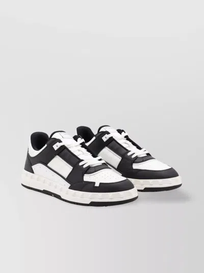 Valentino Garavani Low Sneakers Contrast Panels Perforated Toe Rubber Sole In Black