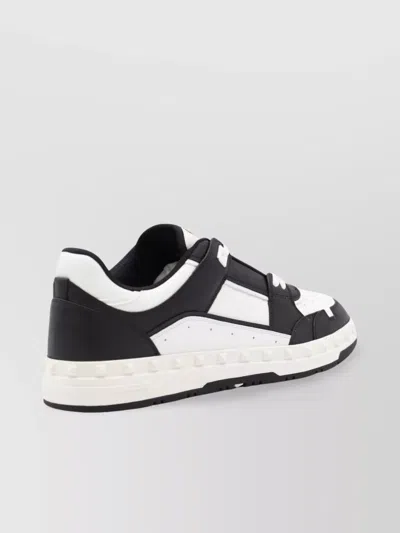 Valentino Garavani Low Sneakers Contrast Panels Perforated Toe Rubber Sole In Black