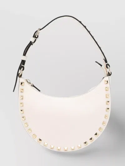 Valentino Garavani White Shoulder Bag With Adjustable Handle And Rockstud Embellishment In Leather W In White