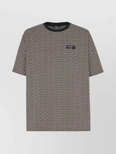 Balmain Men Jacquard T-shirt With Pb Labyrinth Monogram In Multi