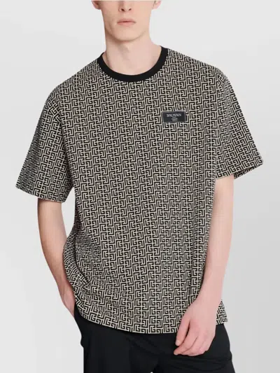 Balmain Men Jacquard T-shirt With Pb Labyrinth Monogram In Multi
