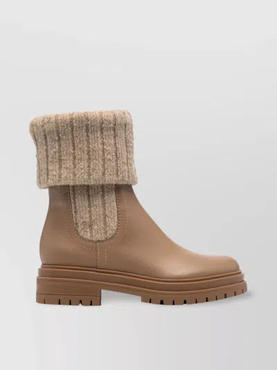 Gianvito Rossi Tenney Leather And Ribbed-knit Chelsea Boots In Brown