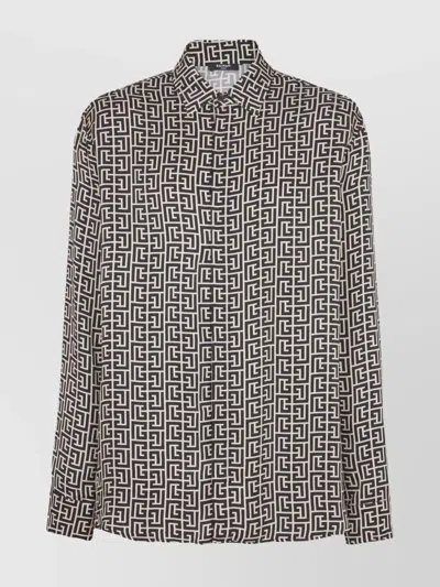 Balmain Geometric Pattern Long Sleeves Shirt In Brown